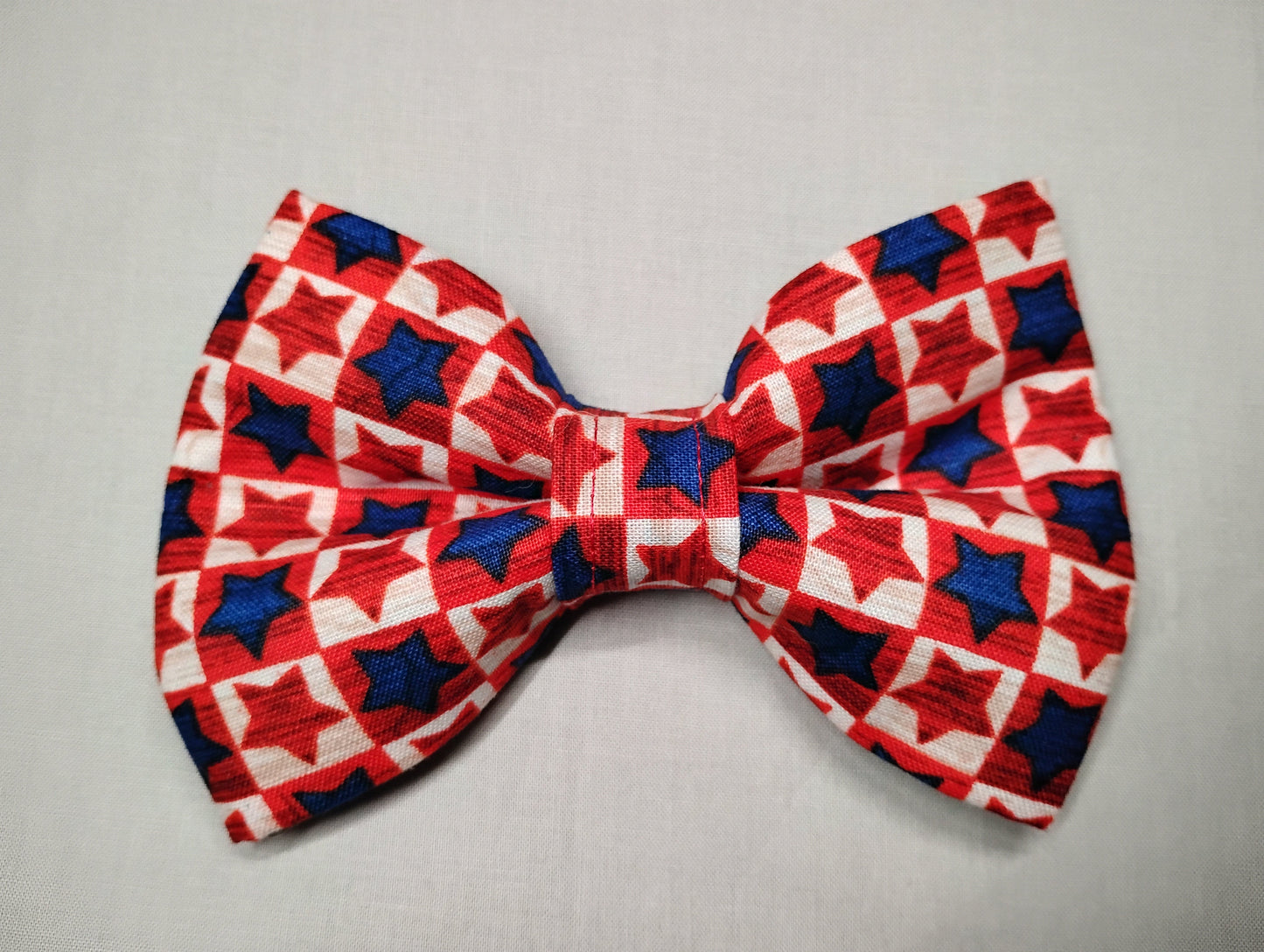 Red, White & Blue Star & Checkered Pet Bow Tie