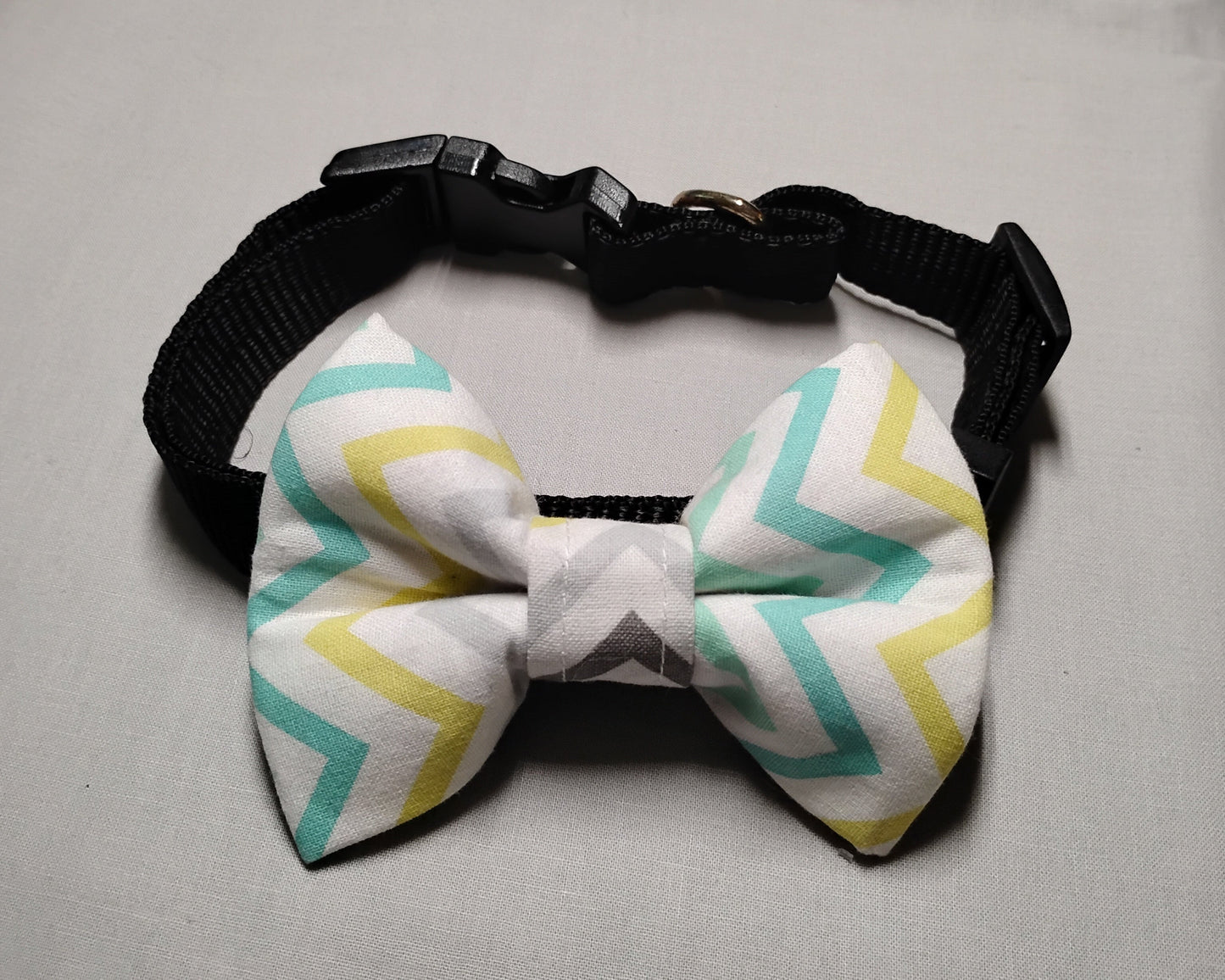 Yellow, Teal, Grey Chevron Pet Bow Tie