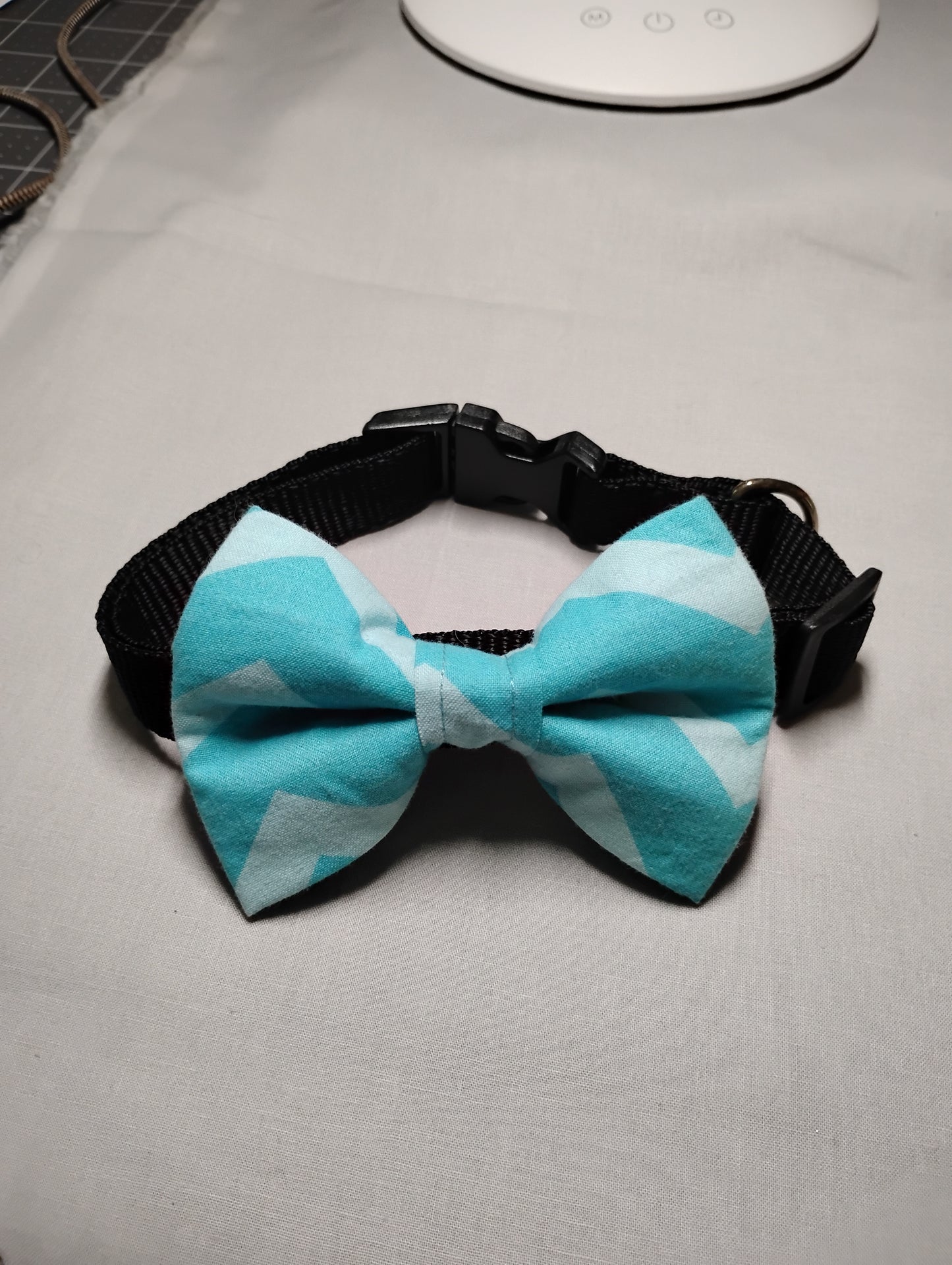 Blue Chevron Pet Bow Tie