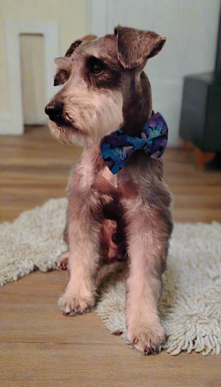 Purple & Blue with Butterflies Pet Bow Tie