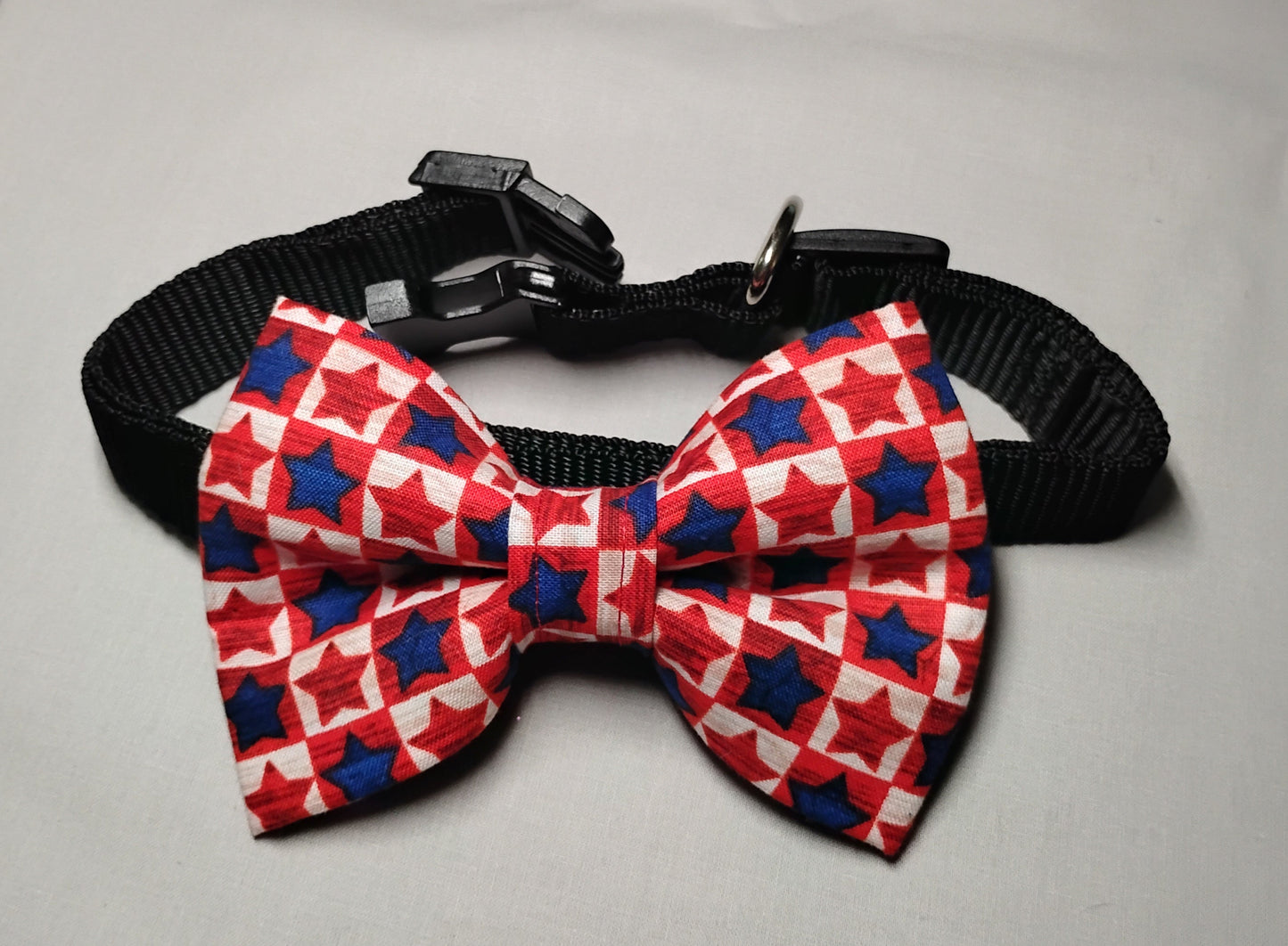 Red, White & Blue Star & Checkered Pet Bow Tie