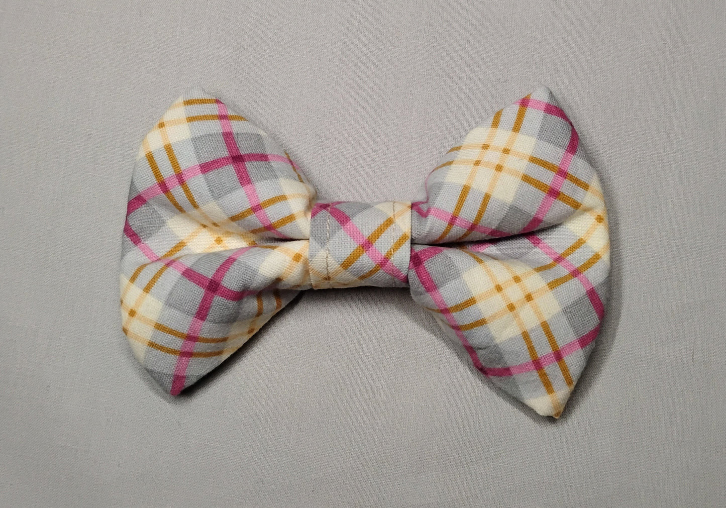 Grey, Pink & Yellow Plaid Pet Bow Tie