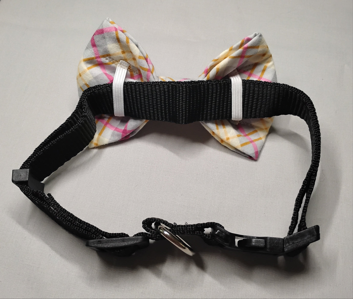 Grey, Pink & Yellow Plaid Pet Bow Tie