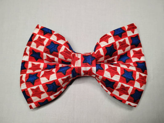Red, White & Blue Star & Checkered Pet Bow Tie