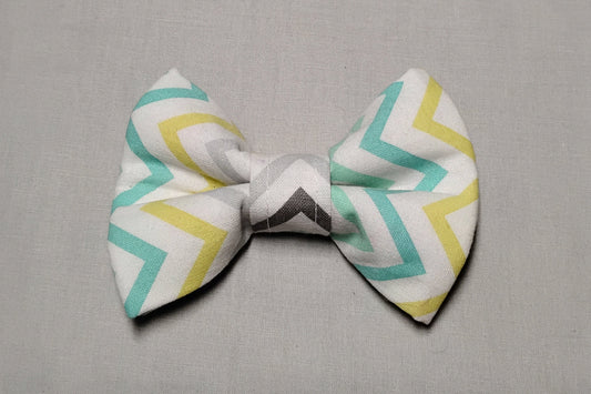 Yellow, Teal, Grey Chevron Pet Bow Tie